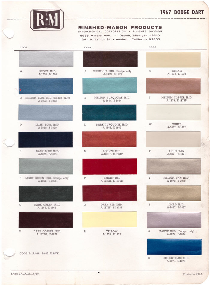 1960's Dodge Paint Colors