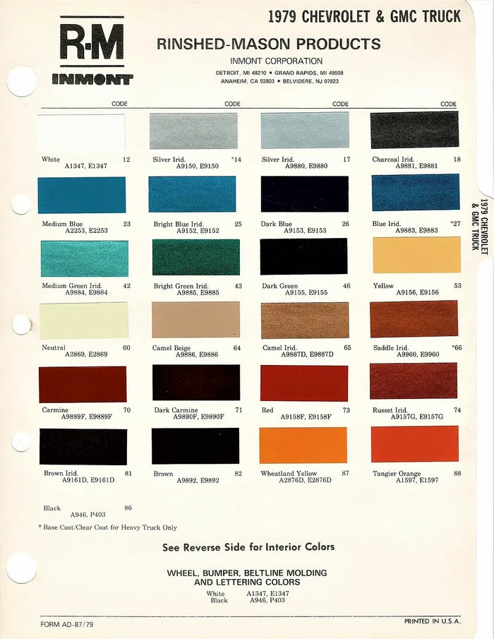 1970's Chevrolet/GMC Truck Paint Colors