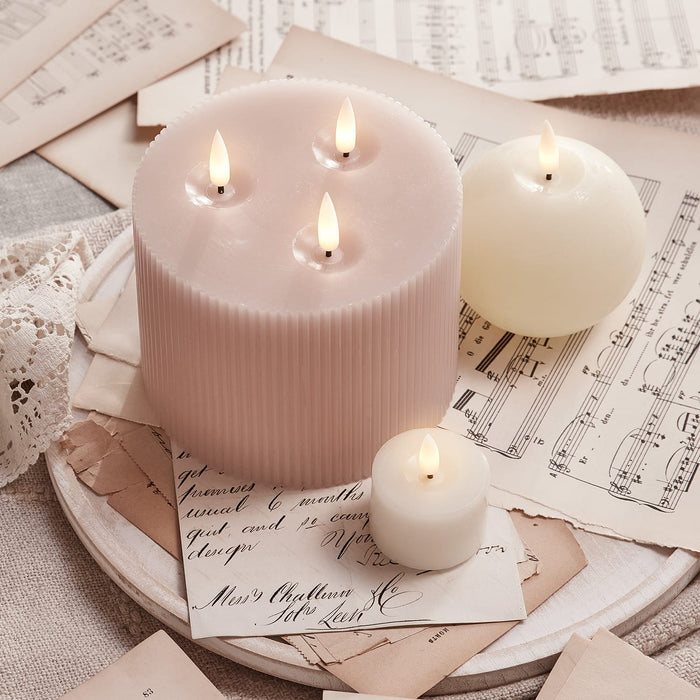 3 Wick Fluted Blush Pink TruGlow® LED Candle