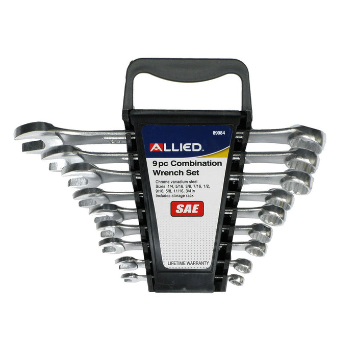 9 Piece Combination Wrench Set Standard SAE Steel 1/4" to 3/4" Allied Tools Cast Finish