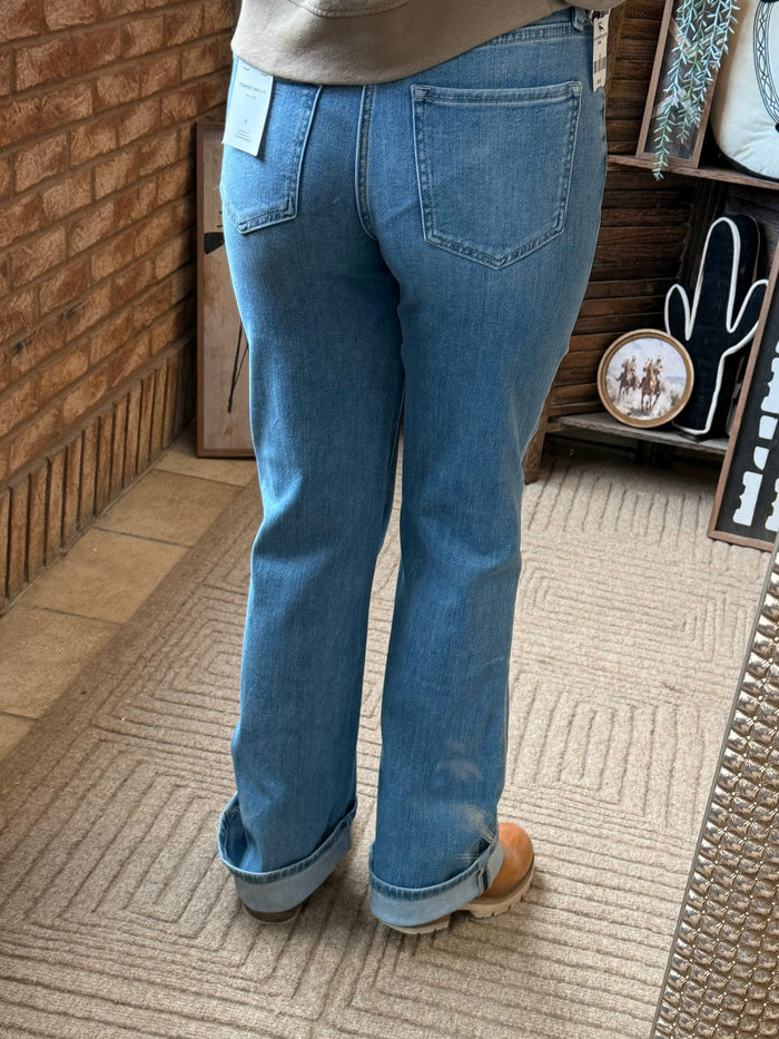 Flying Monkey flare jeans light blue denim, back pockets and relaxed flared leg