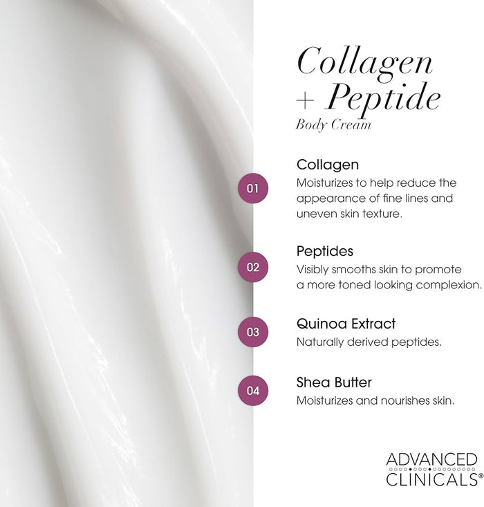 Advanced Clinicals Collagen + Peptide Firming Body Cream 454g كريم الجسم لشد الجسم بالكولاجين والببتيدات من أدفانسد كلينيكالز - Princess Cosmetics Qatar