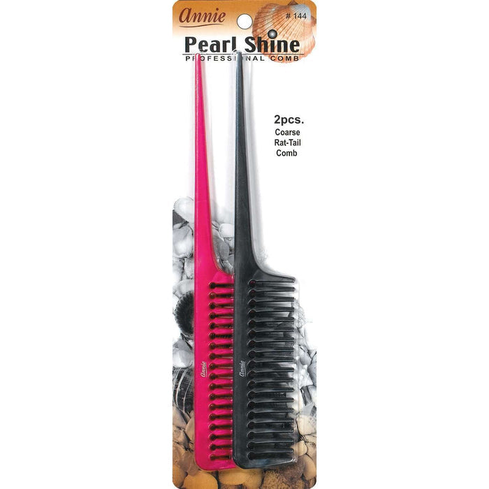 Annie Pearl Shine Comb Set, 2 Count Rat Tail Combs, Assorted Color