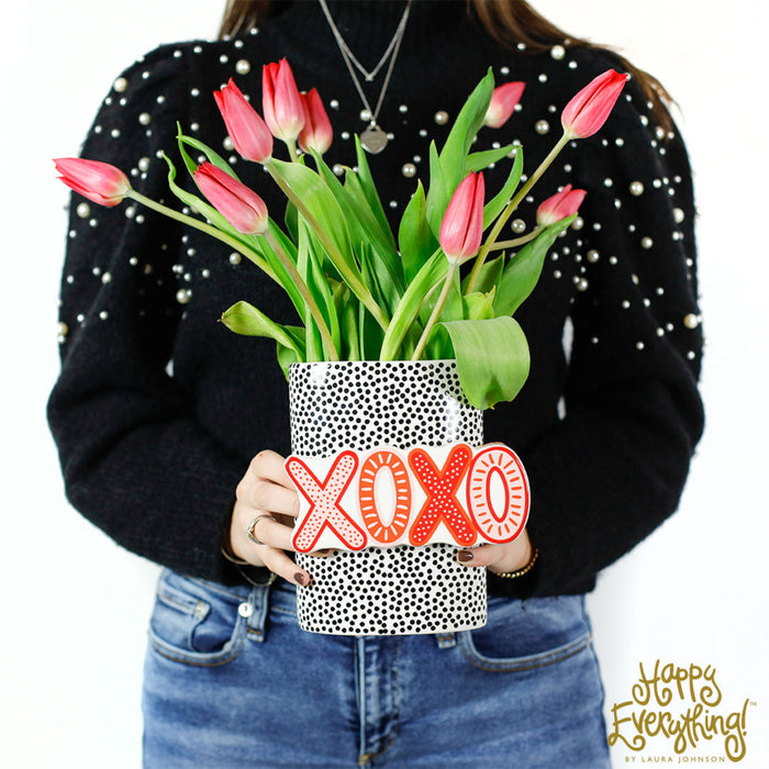 Black Small Dot Big Oval Vase
