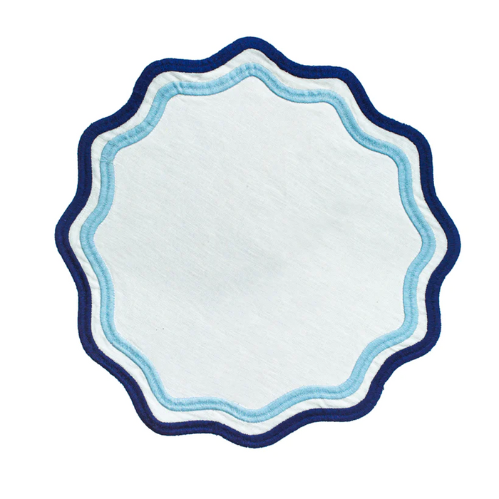 Placemat with light blue and dark blue squiggle border