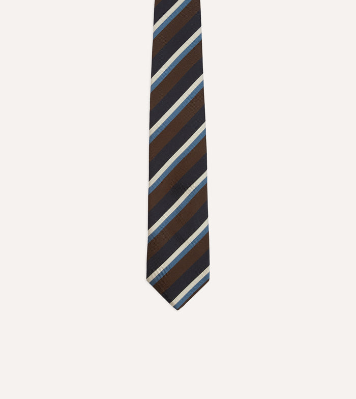 Brown, Blue and White Multi Stripe Mogador Silk Tipped Tie