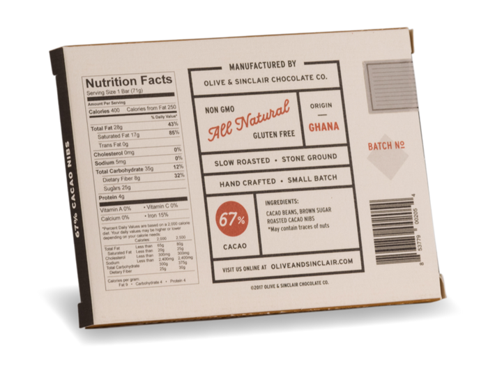 Cacao Nib Chocolate Bar | Olive & Sinclair Chocolate