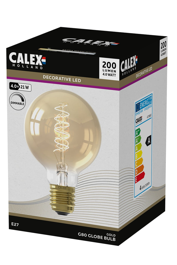 Calex LED Bulb - E27 - Filament - G80 - Gold - 4W - Dimmable