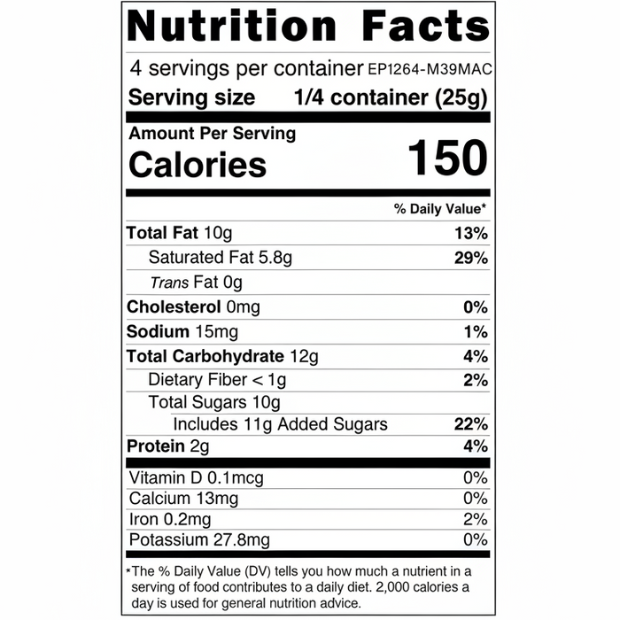 Nutrition facts label for a can of food with detailed nutritional information.