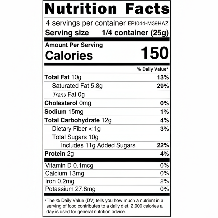 Nutrition facts label for a can of food with detailed nutritional information.