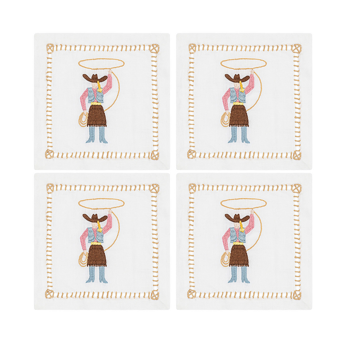 Set of 4 Coasters with Cowboy Boots embroidery