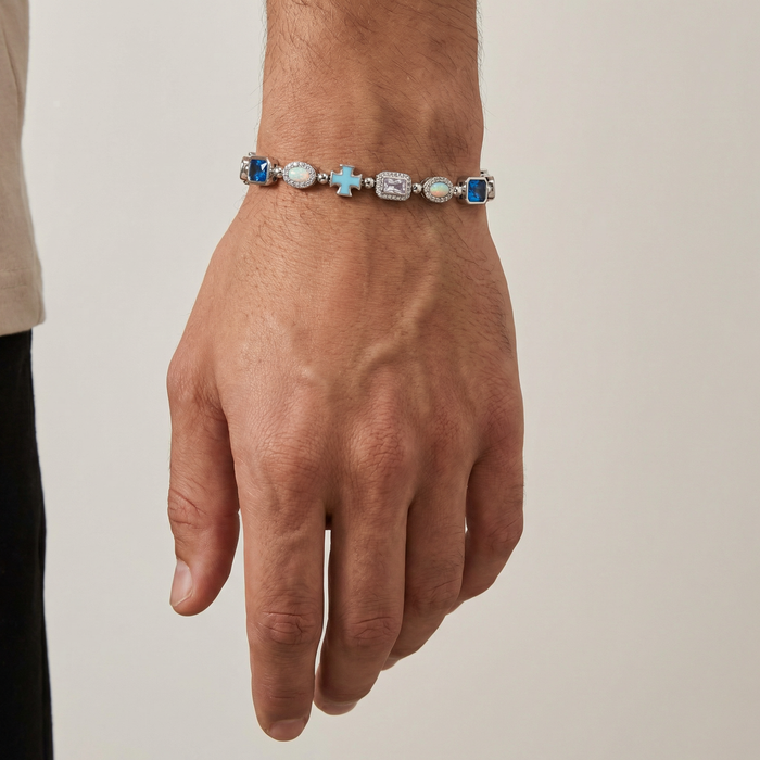 Cross & Opal Bracelet - Silver