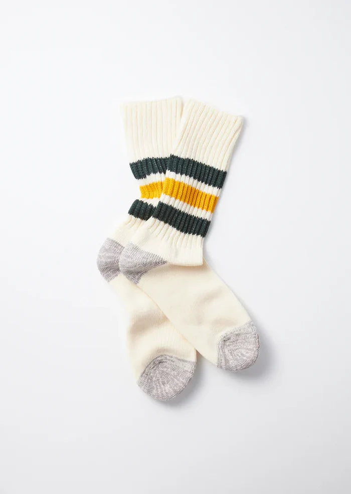 Dark Green Yellow Coarse Ribbed Old School Sock