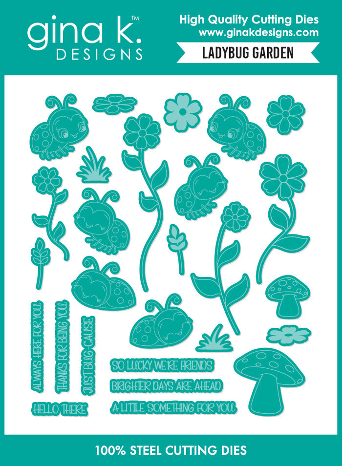 Gina K. Designs - Stamp & Die Set - Ladybug Garden. Set by Dina Gerner. At Embellish Away in Bowmanville Ontario Canada.