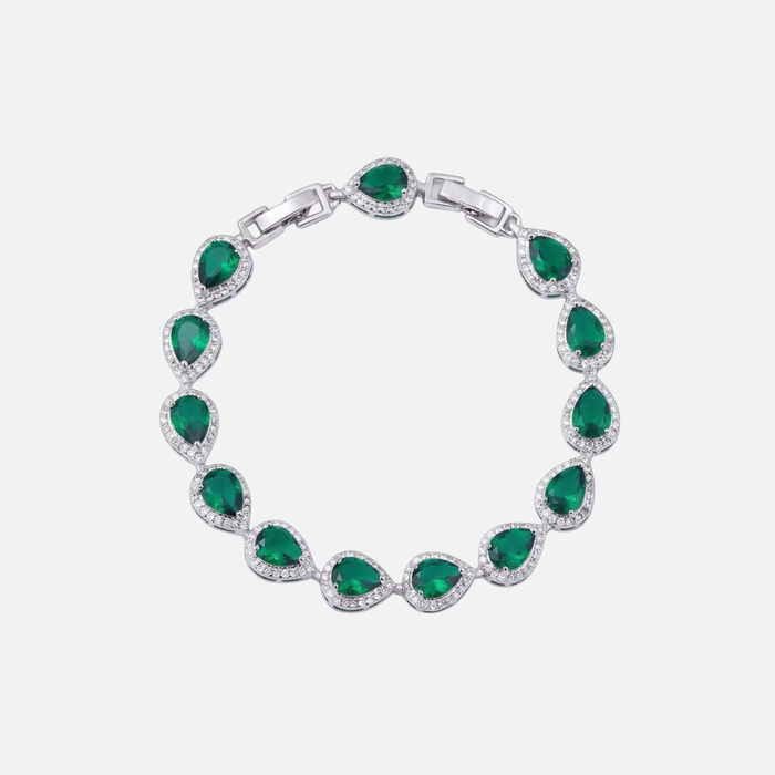 Green Tear Drop Bracelet - Silver
