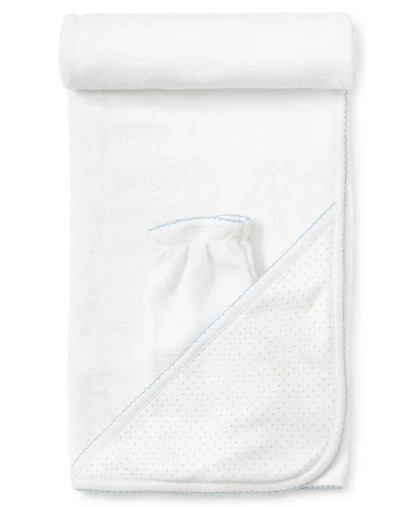 Kissy NEW Dots Towel w/Mitt-White/Lt.Blue