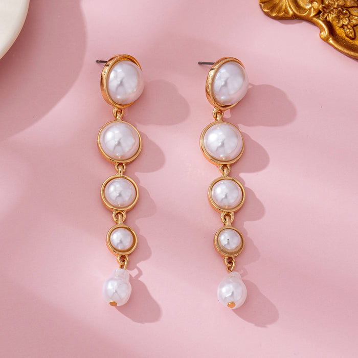 Linear Gradual Pearl Drop Earring | GOLD