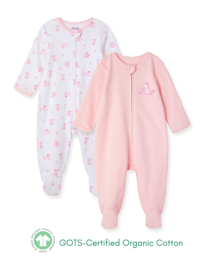 Little Me 2pk Pink Dog Footie