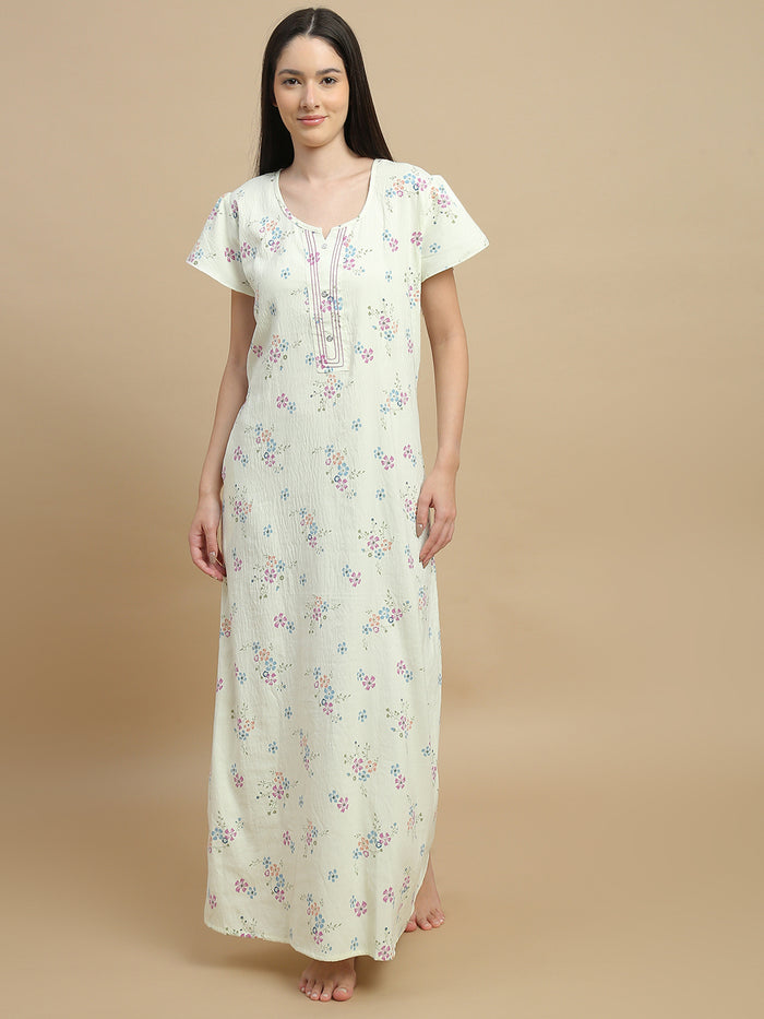 Long frock nighty in soft bamboo feel crush cotton online