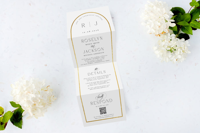 Modern Gold Arch Tri Fold Invitation