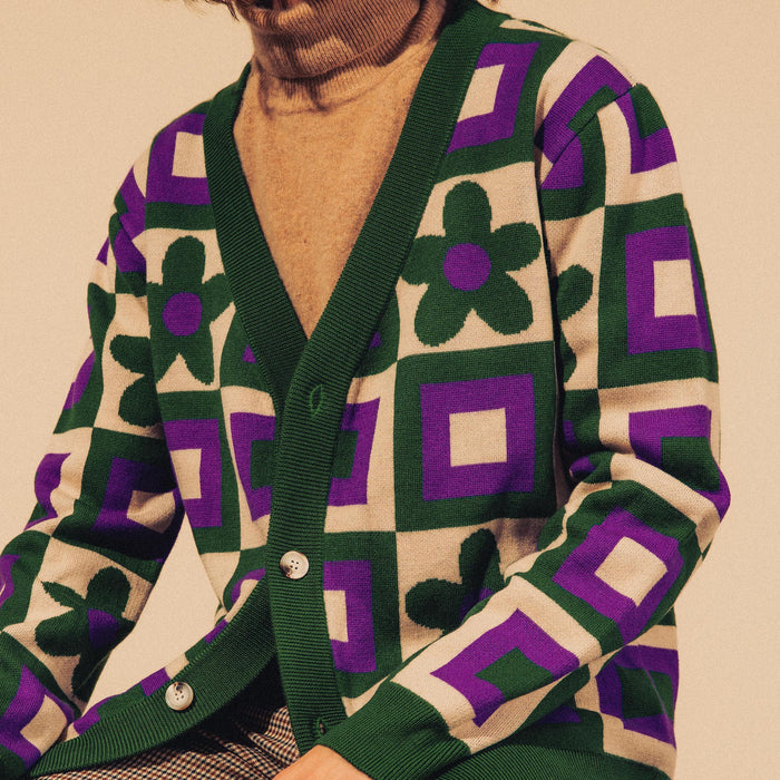 merino wool cardigan on model