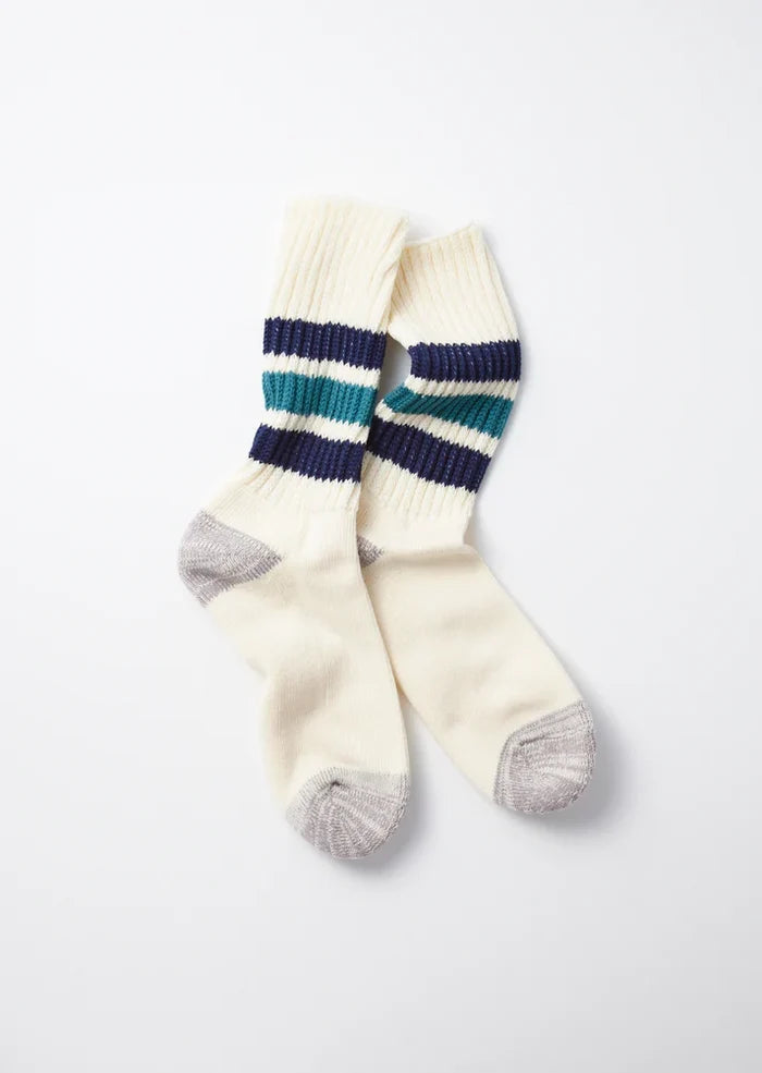 Navy Blue NW Green Coarse Ribbed Old School Sock