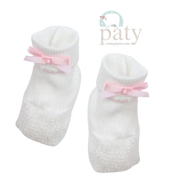 Paty Inc Booties- White/Pink Bow