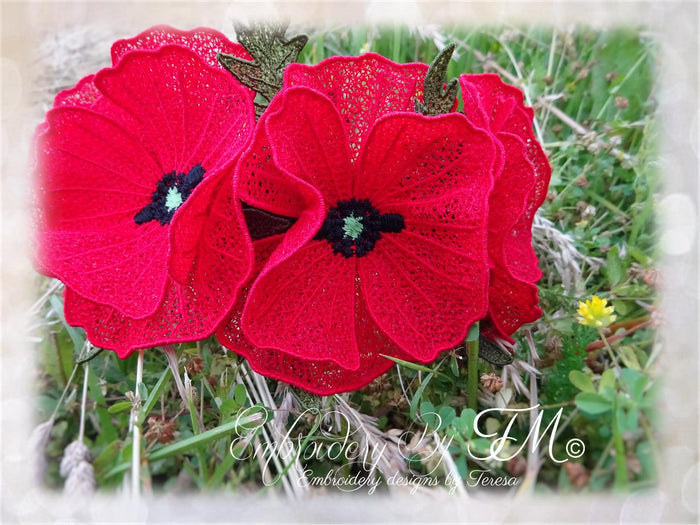 Poppies lace/ two sizes/4x4 hoop