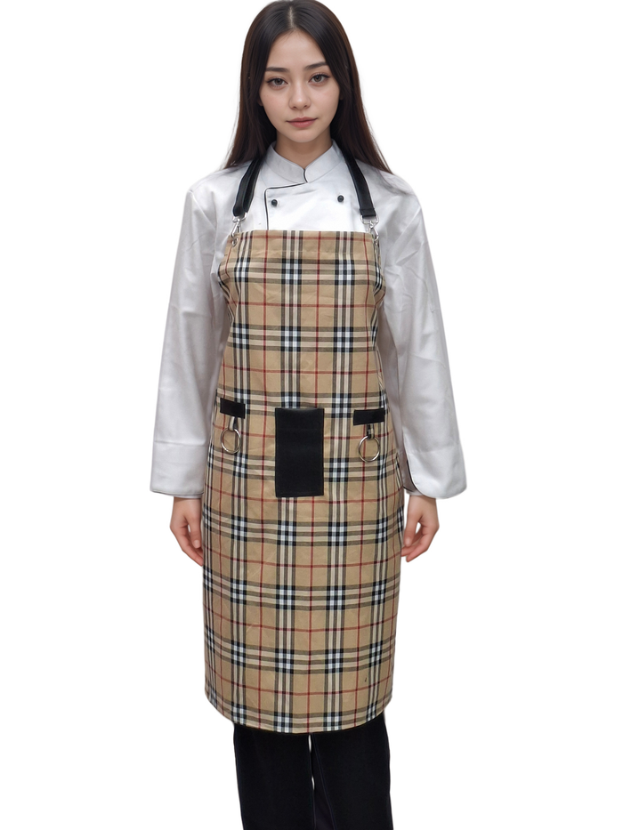 Premium Beige Bold Check Kitchen Apron | HICKORY - J R GARMENTS