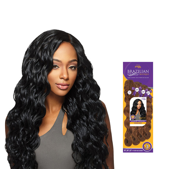 Purple Pack Brazilian Boutique Virgin Body Wave 18"-20"-22" + Closure