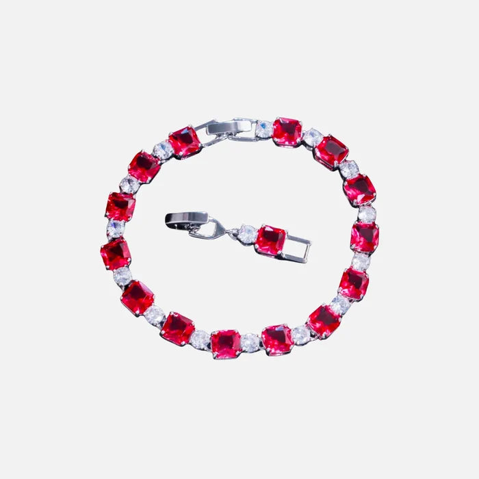 Red Cube Bracelet - Silver
