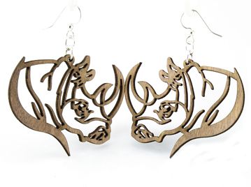 Rhinoceros profile earrings with horn, eco-friendly laser-cut jewelry made in USA