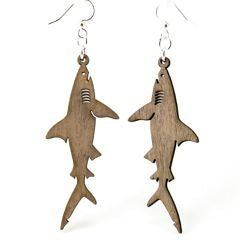 Shark earrings with dorsal fin and tail, eco-friendly laser-cut jewelry made in USA