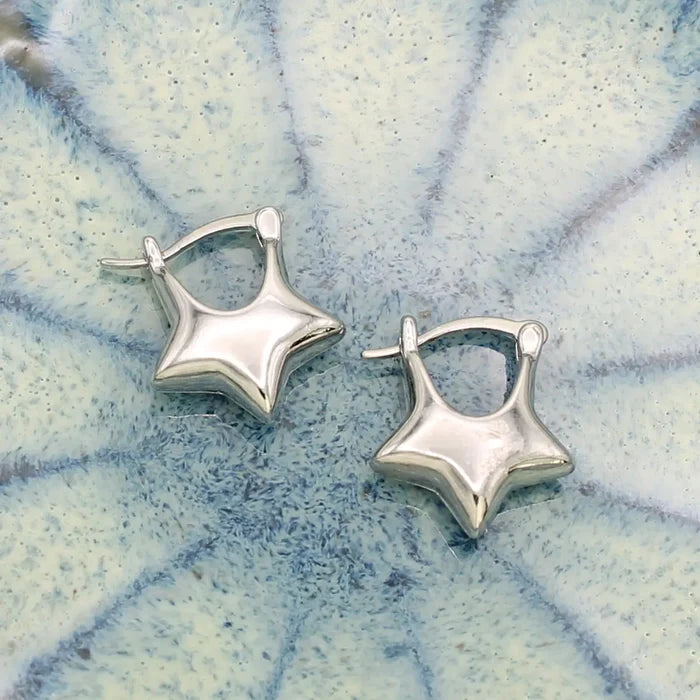 Silver Puffy Star Huggie Earrings