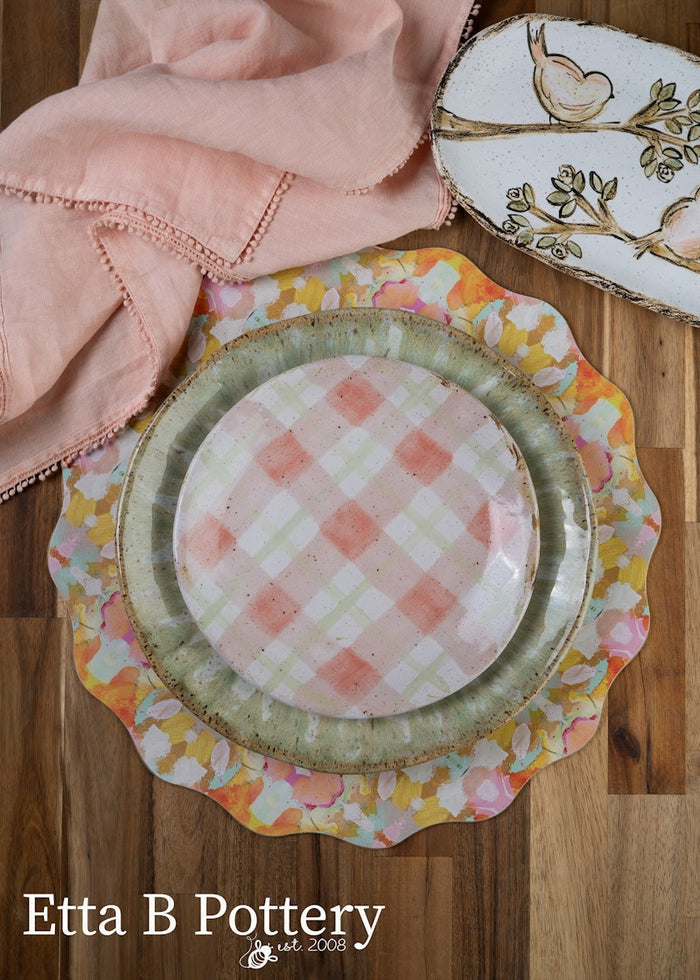 Spring 2026 Etta B Pottery - Spring Plaid Pink Salad Plate