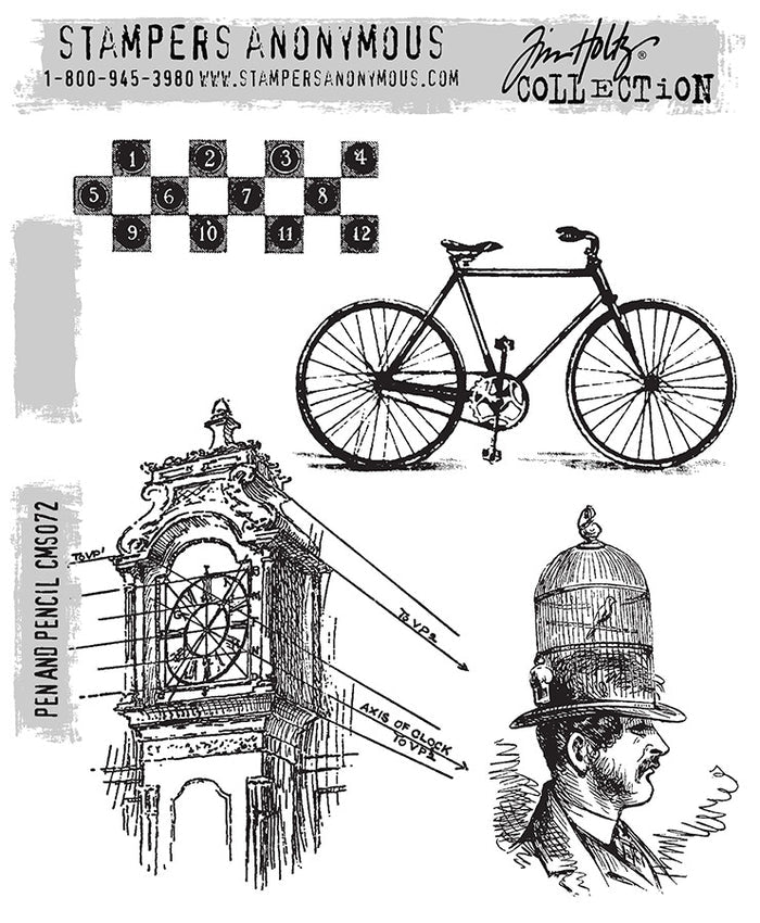 Stampers Anonymous - Tim Holtz - Cling Stamps - Pen and Pencil. Available at Embellish Away located in Bowmanville Ontario Canada.