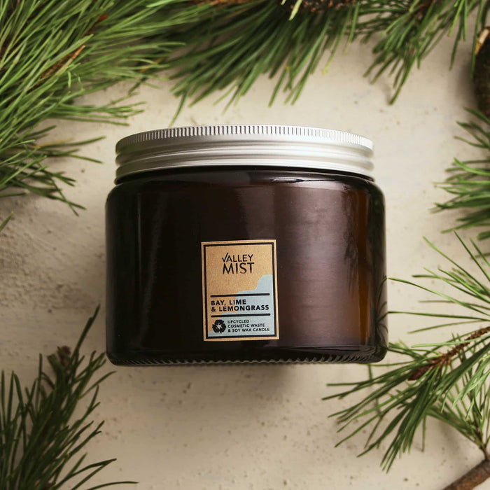 3 wick natural soy wax candle with bay lime and lemongrass essential oil