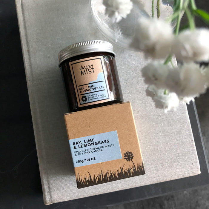 Bay lime and lemongrass upcycled candle and natural soy candle from valley mist