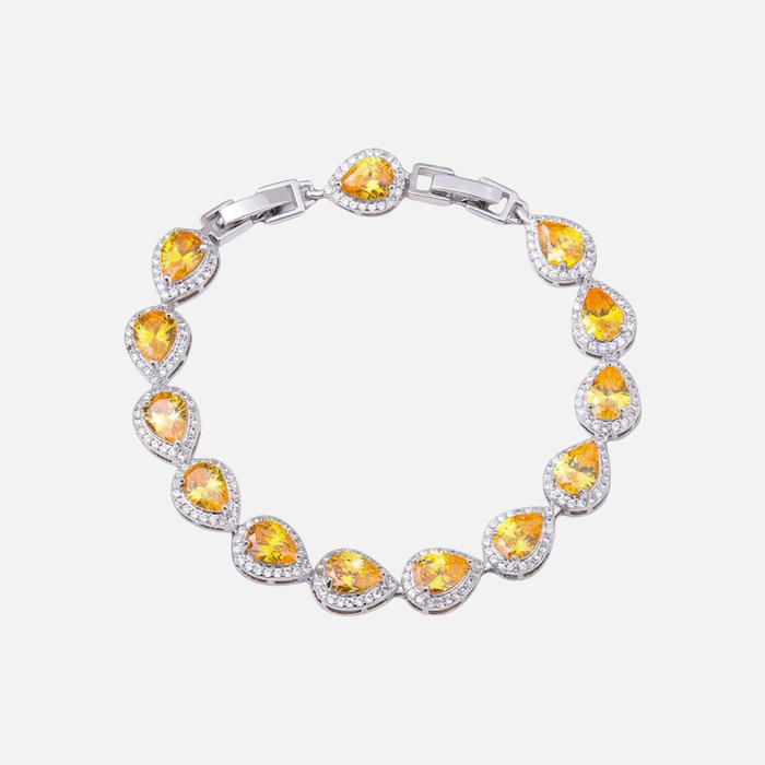 Yellow Tear Drop Bracelet - Silver