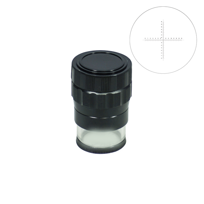 14mm/140 Div 10X Measuring Loupe with Scale, SKU MG42101111, three quarter front view