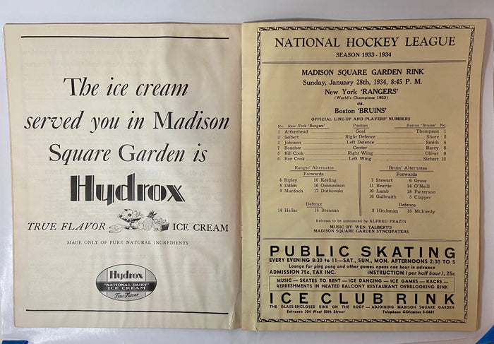 1933-1934 Rangers Hockey Guide