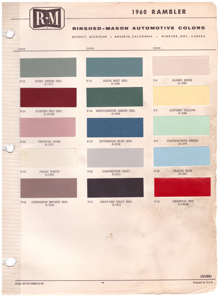 1960's AMC/Rambler Paint Colors