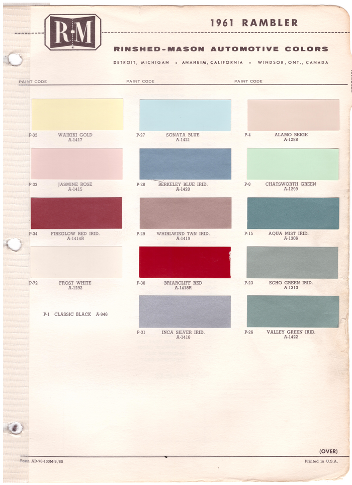 1960's AMC/Rambler Paint Colors