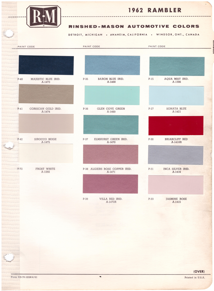 1960's AMC/Rambler Paint Colors