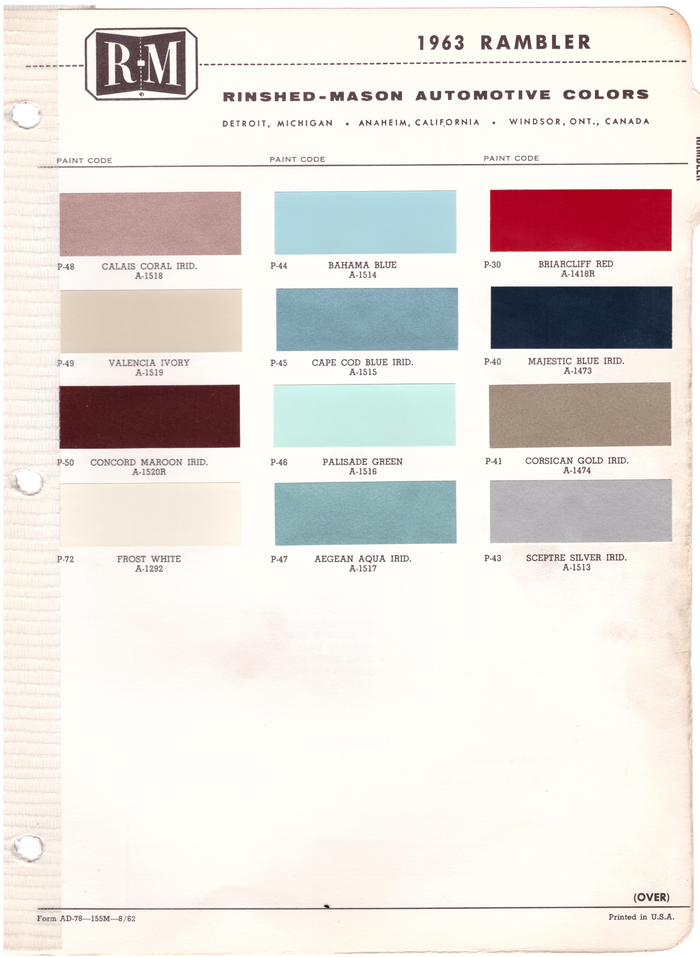1960's AMC/Rambler Paint Colors