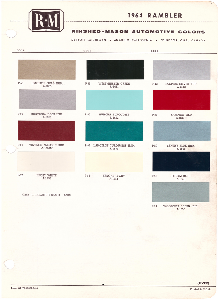 1960's AMC/Rambler Paint Colors