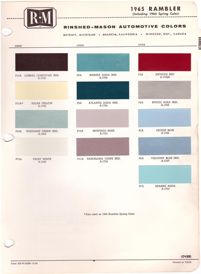 1960's AMC/Rambler Paint Colors