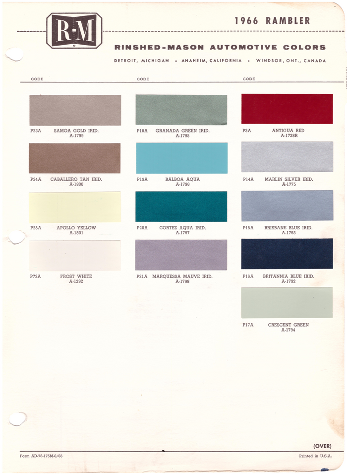 1960's AMC/Rambler Paint Colors
