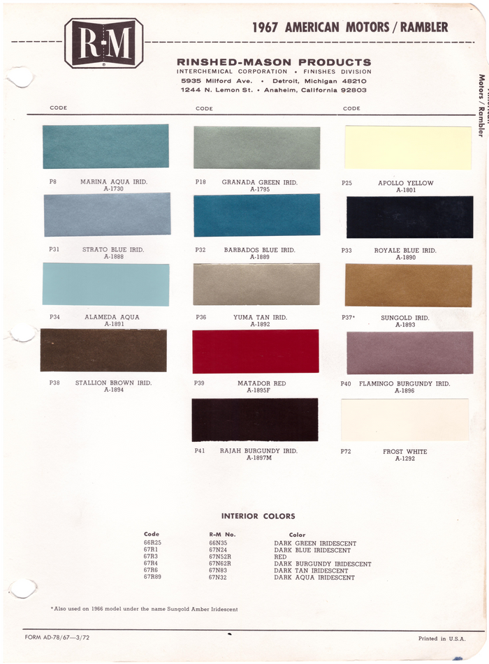 1960's AMC/Rambler Paint Colors