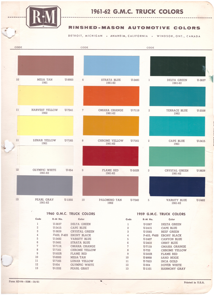 1960's Chevrolet/GMC Truck Paint Colors